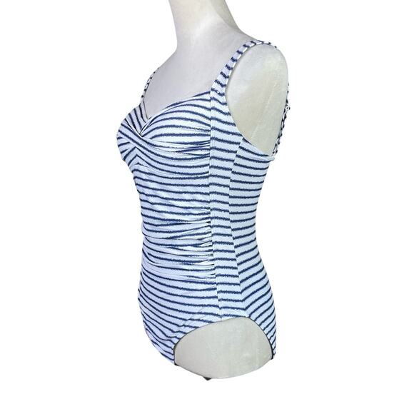 Nip Tuck Swim Blue & White Stripe Multi Fit Cup Ruched Bust One Piece Swimsuit - Picture 2 of 11